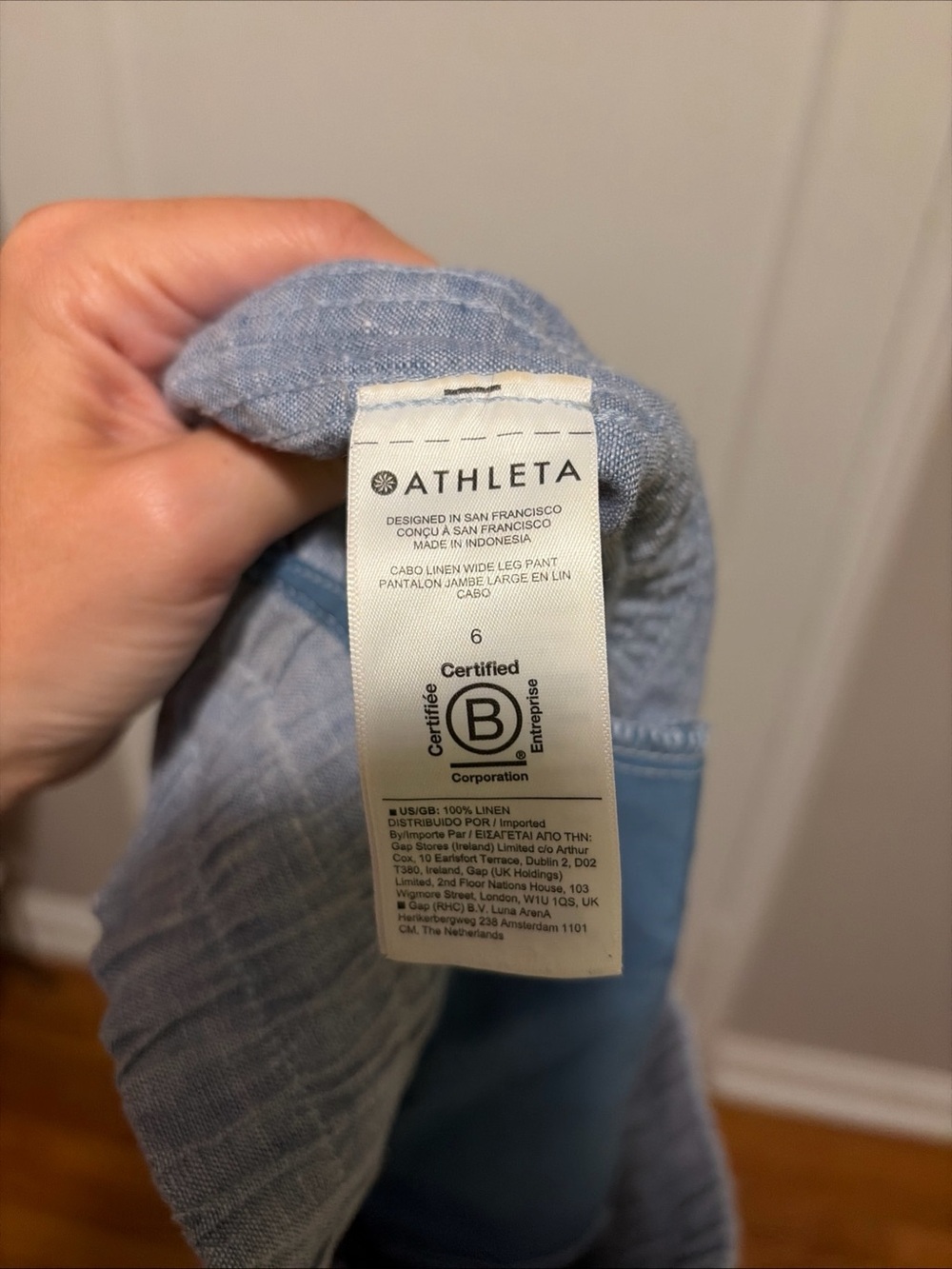 Athleta Cabo Linen Wide Leg Pants Women Size 6 Blue Casual Beach Boho Trouser - Picture 5 of 5